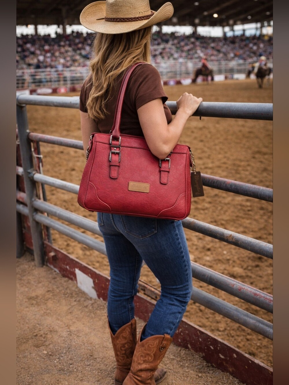 Wrangler Red Leather Satchel/Crossbody Handbag. - Picture 1 of 9